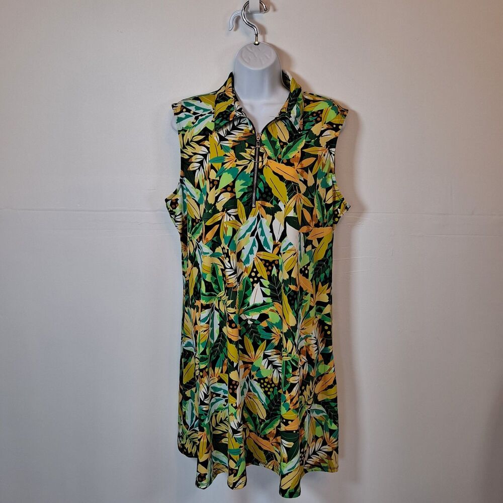 Ava & Grace Tropical Mini Dress Sz XL Green Yellow Sleeveless Resort Wear Cruise